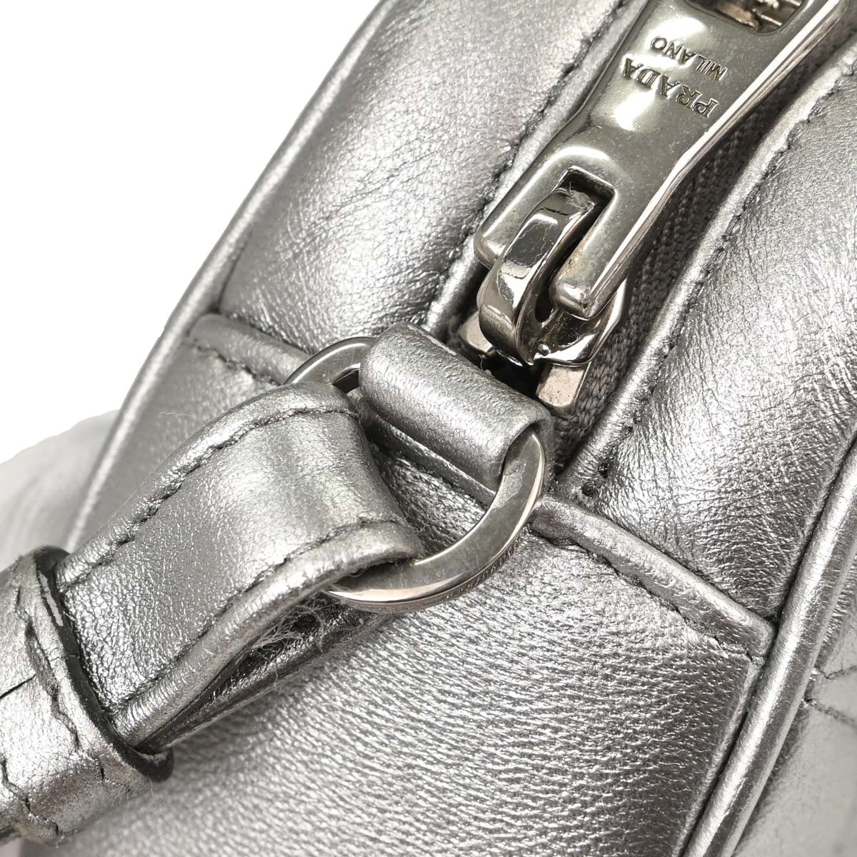 Prada Silver Lambskin Diagramme Camera Bag Shoulder Bag