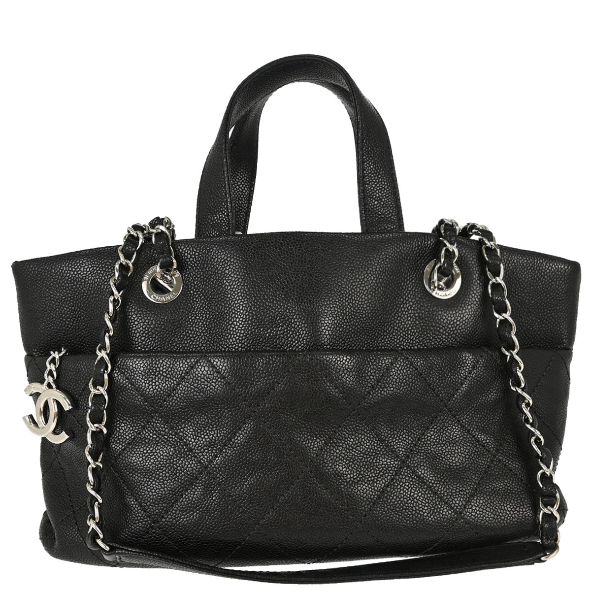 Chanel Black Caviar Skin Tote 2way Shoulder Handbag