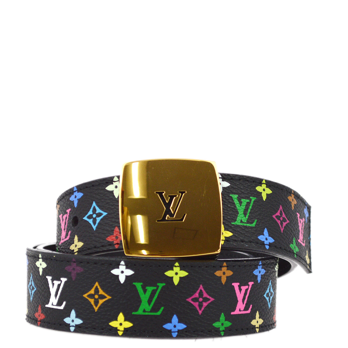 Louis Vuitton 2010 Black Multicolor Ceinture LV Cut Belt #85 M6890