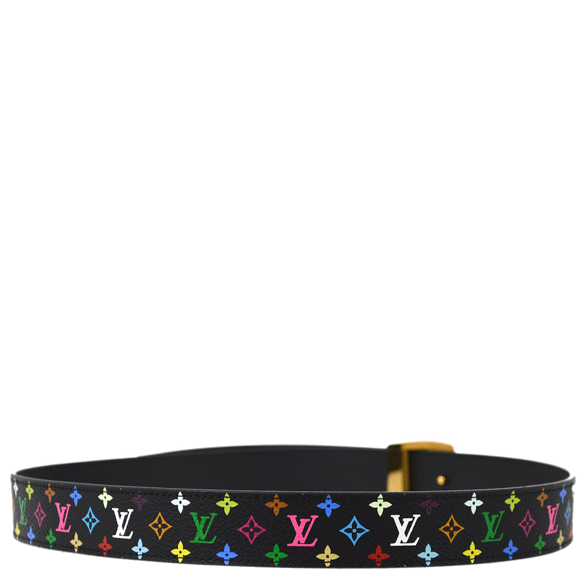 Louis Vuitton 2010 Black Multicolor Ceinture LV Cut Belt #85 M6890