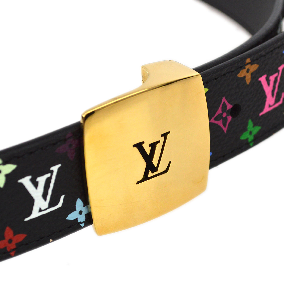 Louis Vuitton 2010 Black Multicolor Ceinture LV Cut Belt #85 M6890