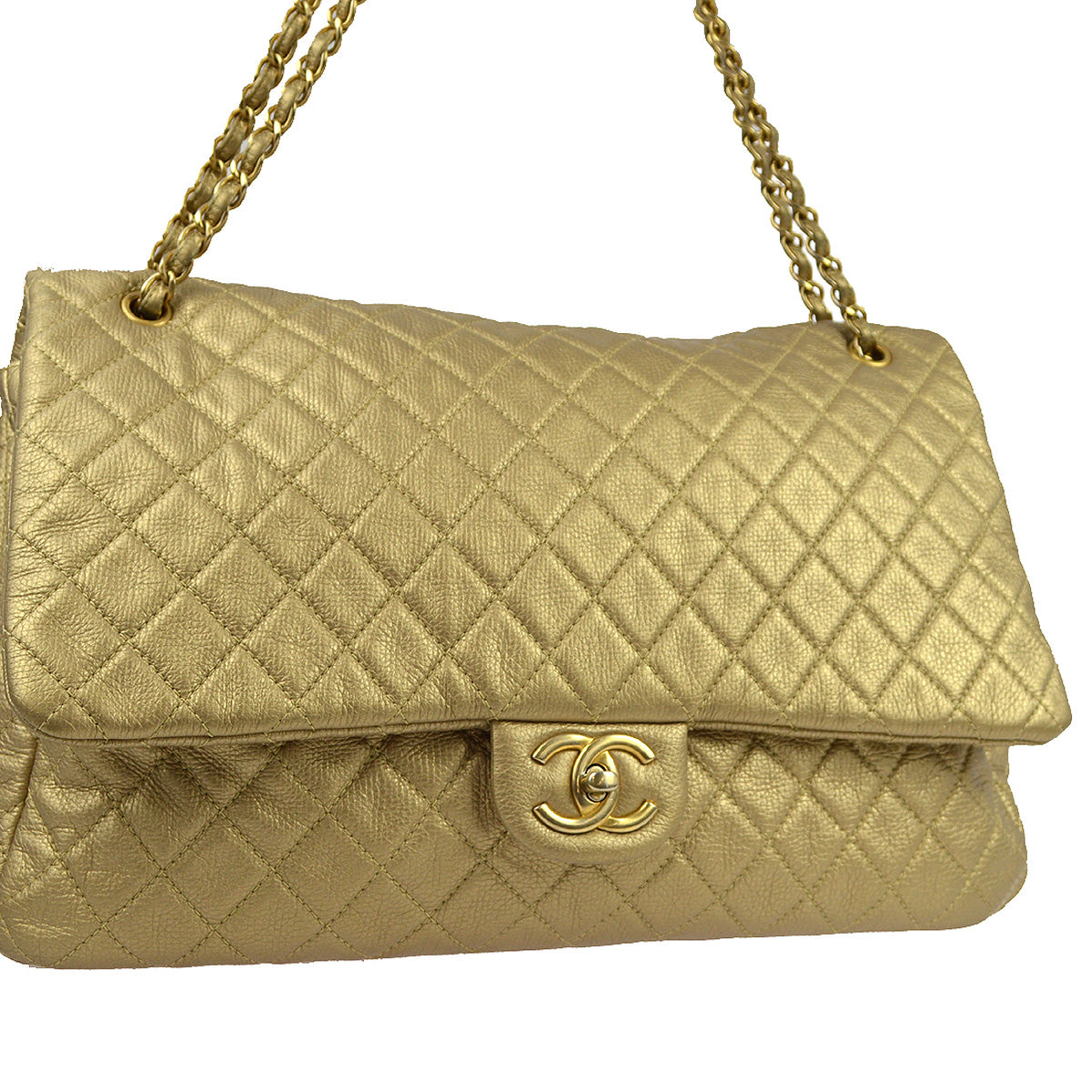 Chanel 2018 Gold Calfskin XXL Single Flap Shoulder Bag