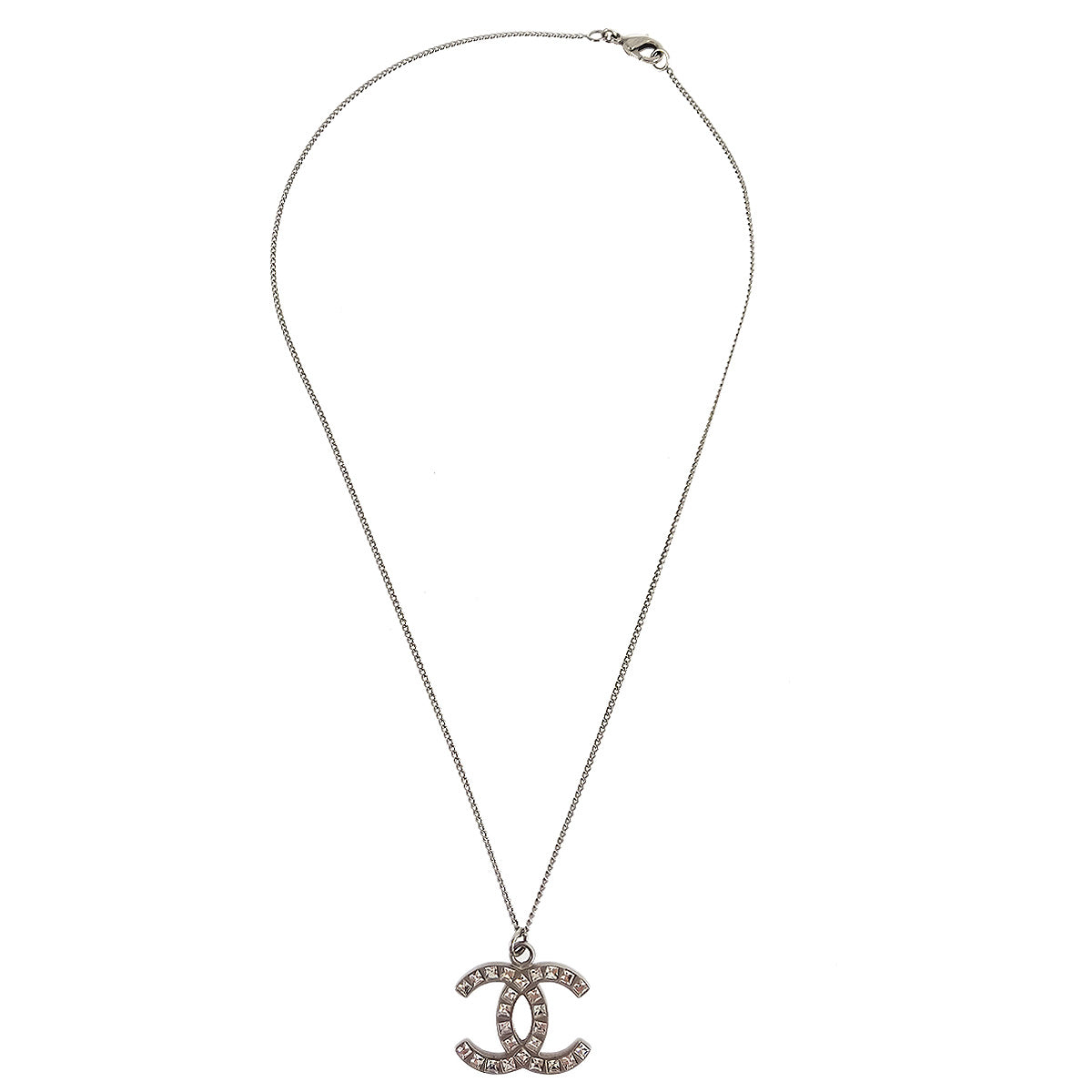 Chanel 2012 Silver Necklace Pendant Rhinestone B12A