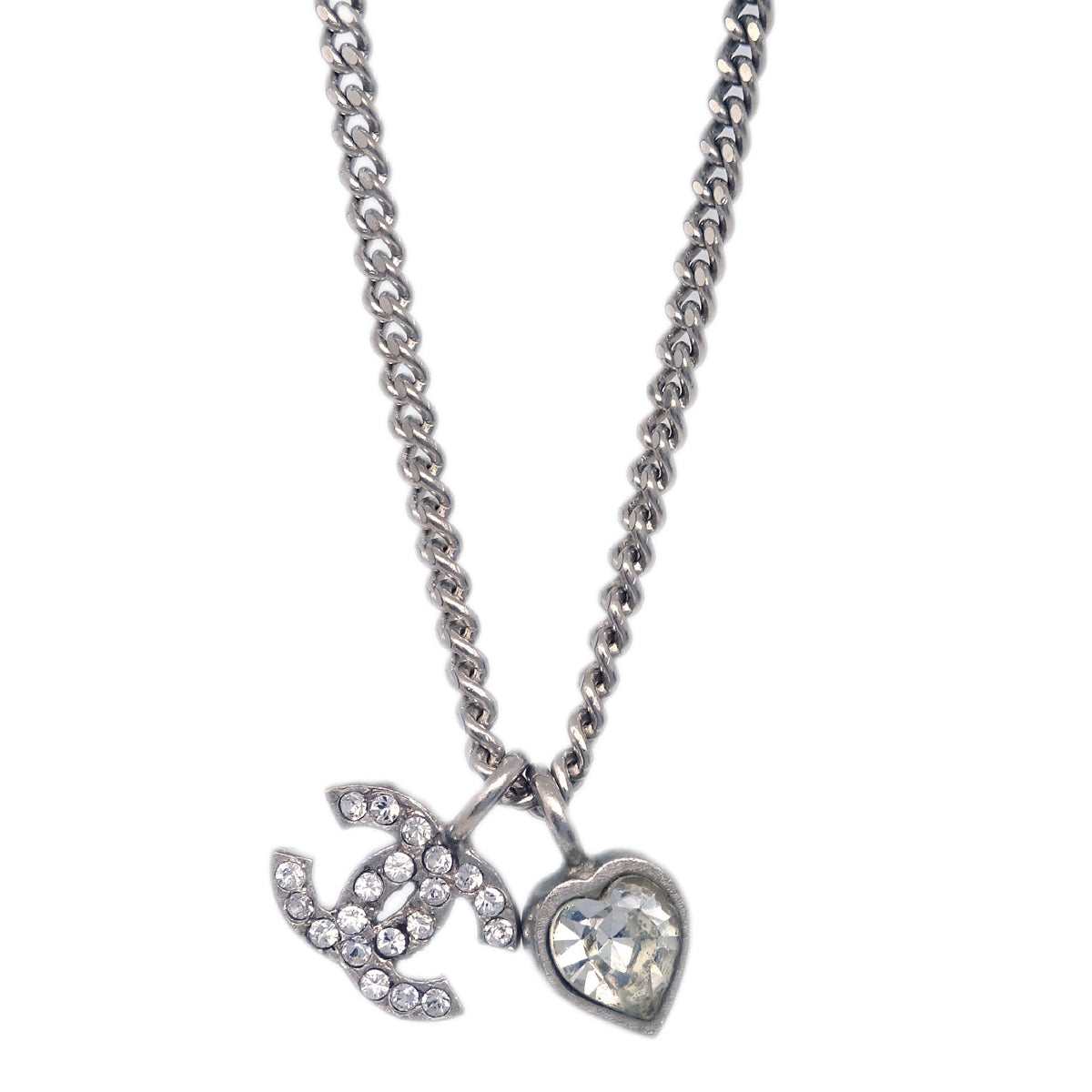 Chanel 2011 Silver Chain Necklace Pendant Rhinestone D11C