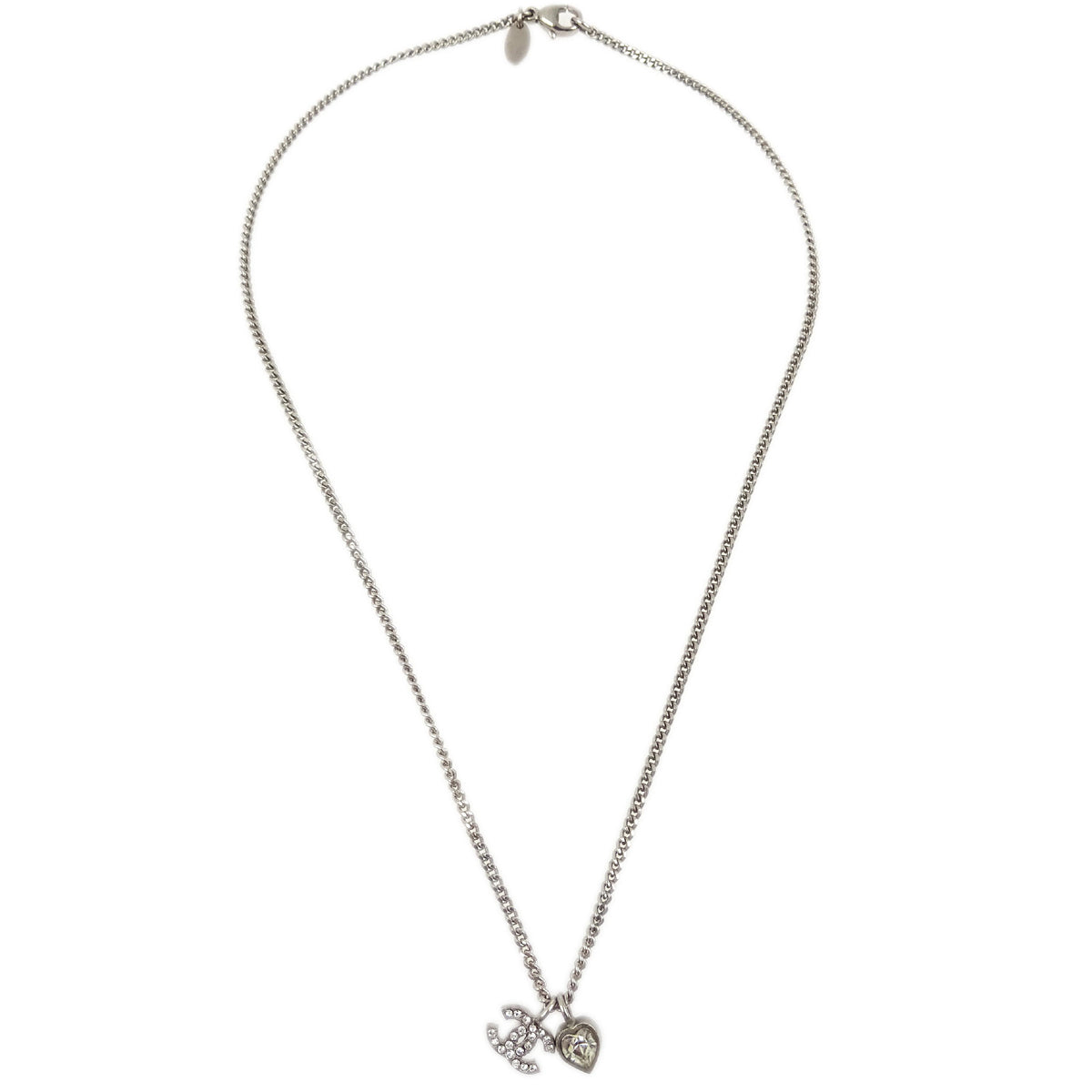 Chanel 2011 Silver Chain Necklace Pendant Rhinestone D11C