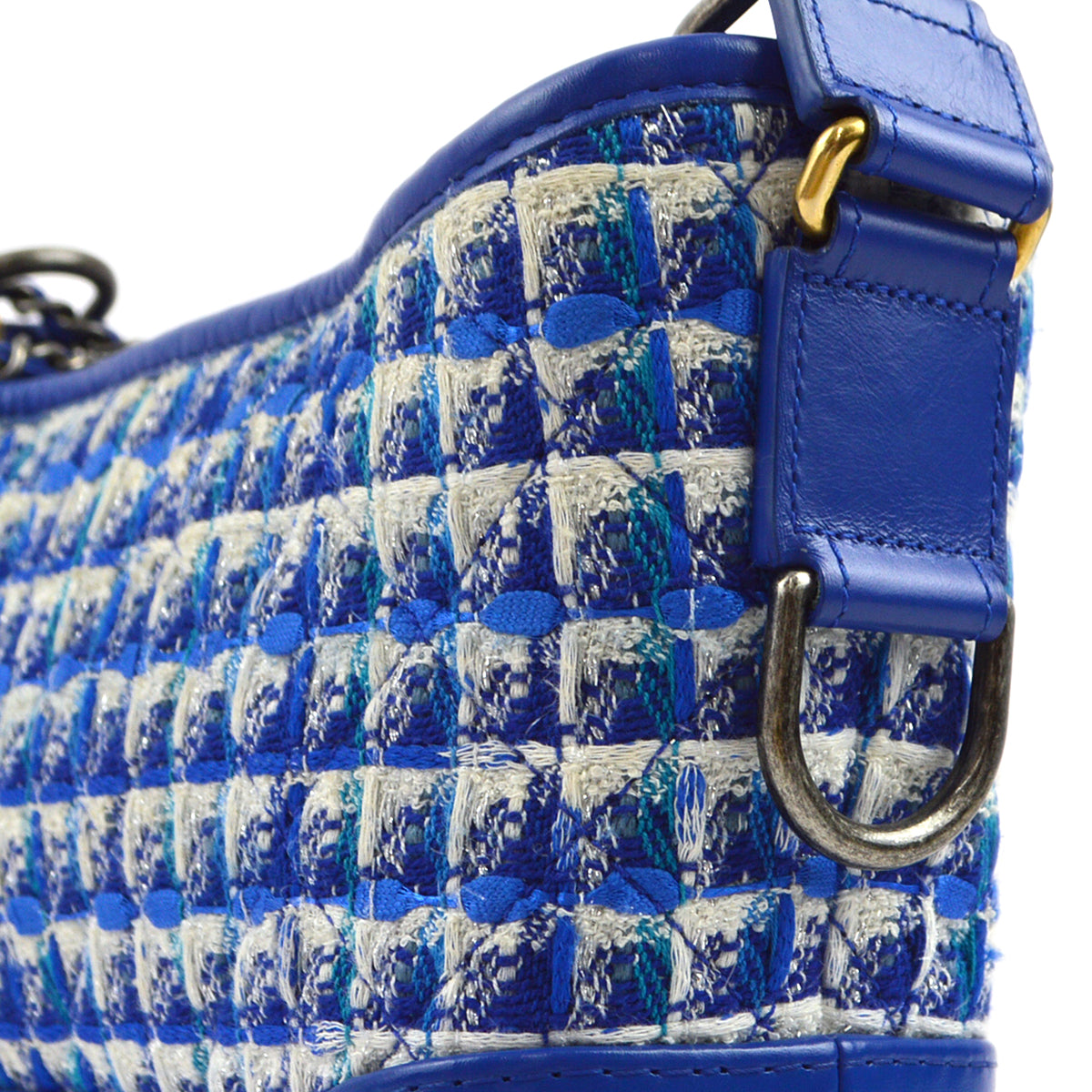 Chanel 2019 Blue Tweed Calfskin Small Gabrielle Shoulder Bag