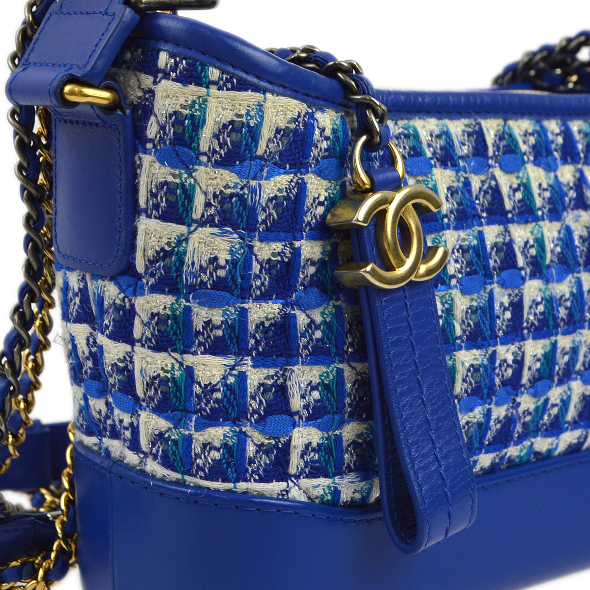 Chanel 2019 Blue Tweed Calfskin Small Gabrielle Shoulder Bag
