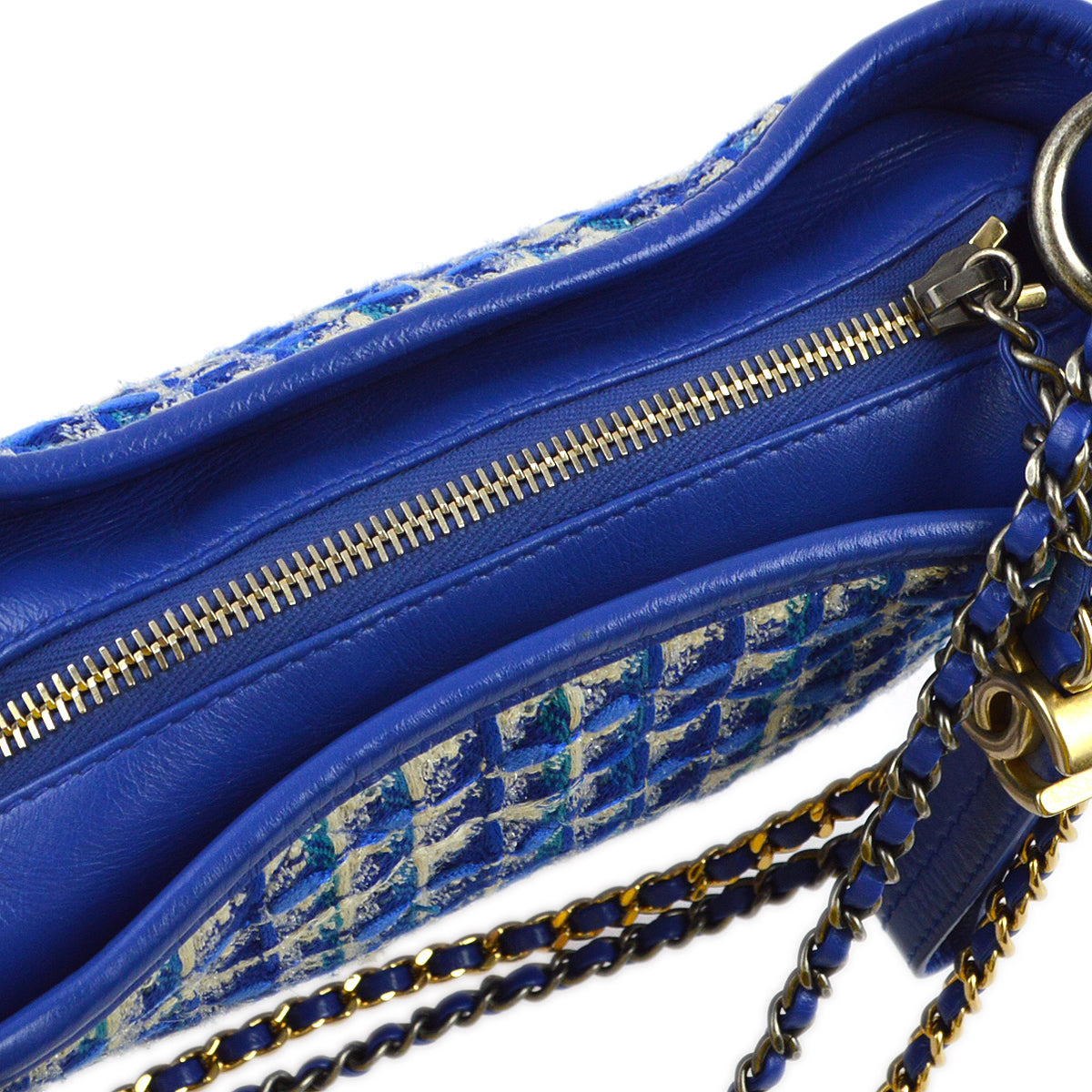 Chanel 2019 Blue Tweed Calfskin Small Gabrielle Shoulder Bag