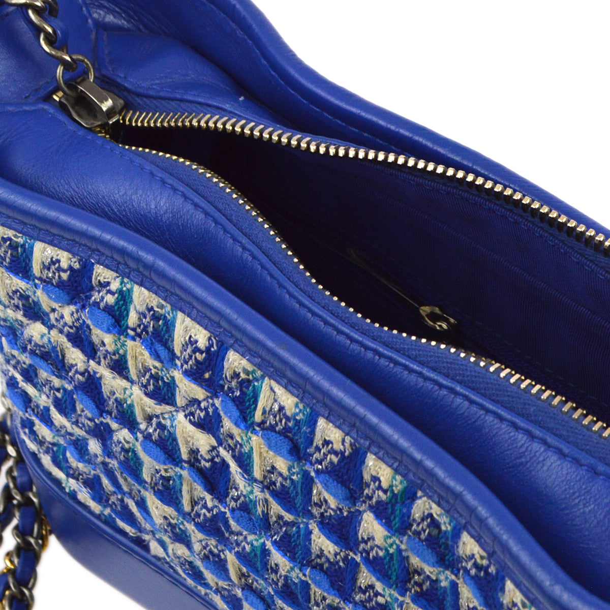Chanel 2019 Blue Tweed Calfskin Small Gabrielle Shoulder Bag