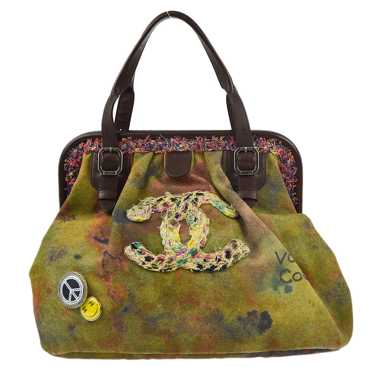 Chanel 2015-2016 Khaki Green Canvas Graffiti On The Pavement Tote Handbag