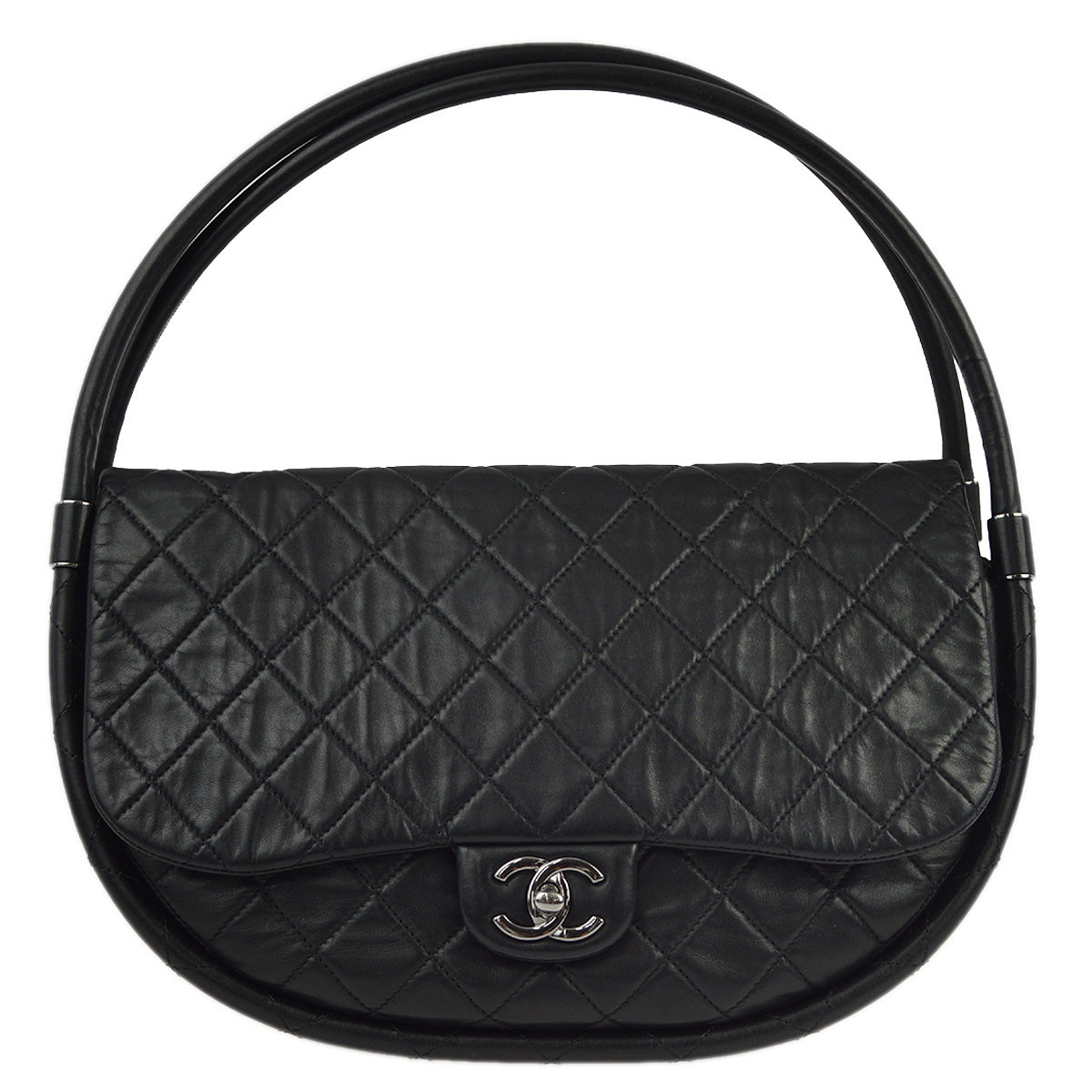 Chanel Black Lambskin Hula Hoop Large Handbag