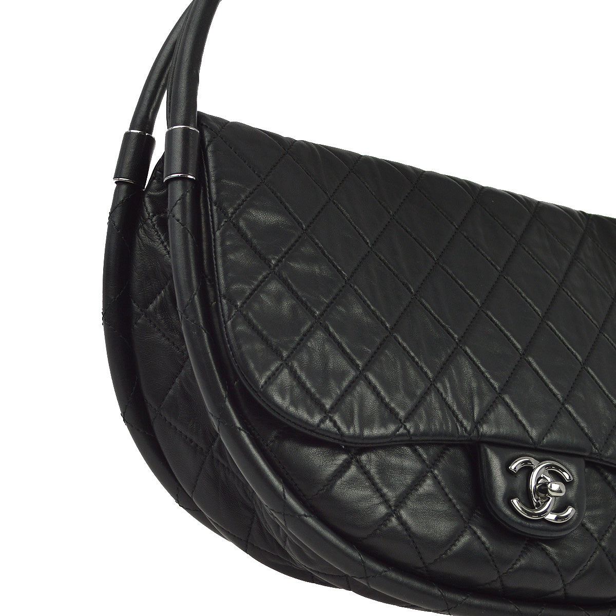 Chanel Black Lambskin Hula Hoop Large Handbag