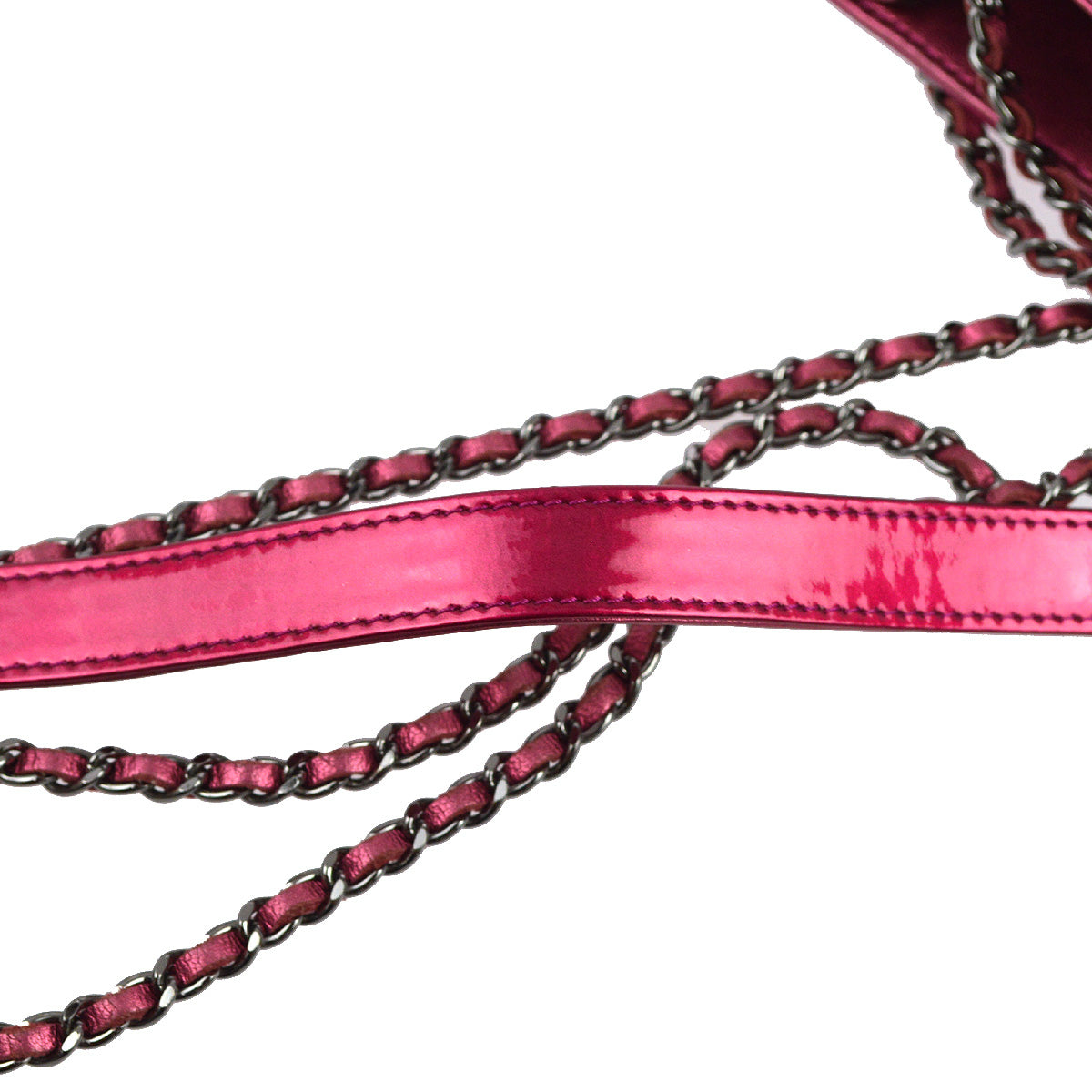 Chanel 2014 Pink Patent Leather Chain Pochette Shoulder Bag