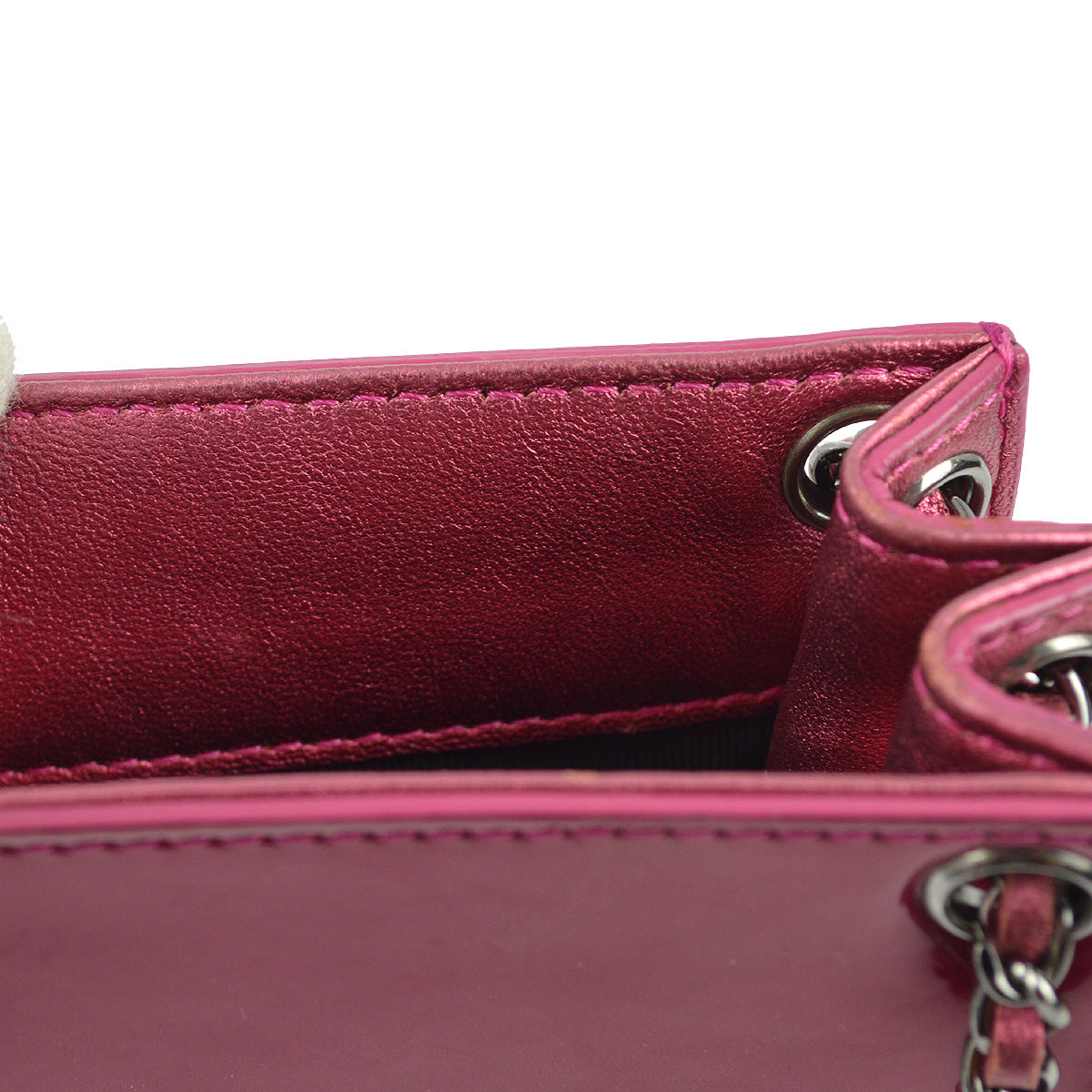 Chanel 2014 Pink Patent Leather Chain Pochette Shoulder Bag