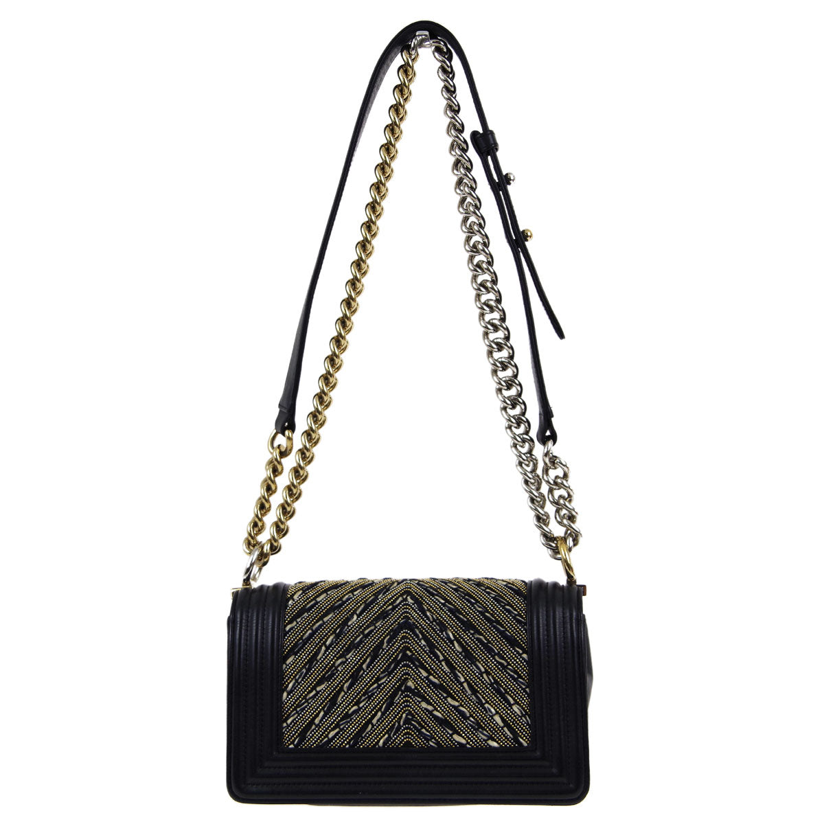Boy Chanel 2018 Black Lambskin Chevron Double Chain Shoulder Bag