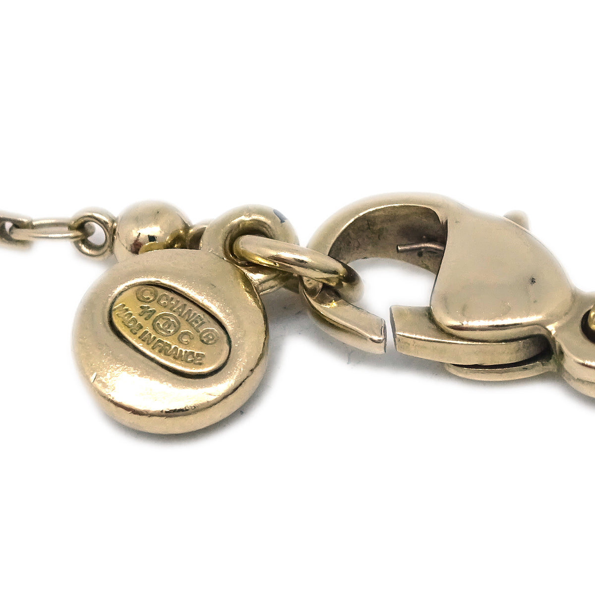 Chanel Gold CC Pendant Necklace Rhinestone Artificial Pearl 11C