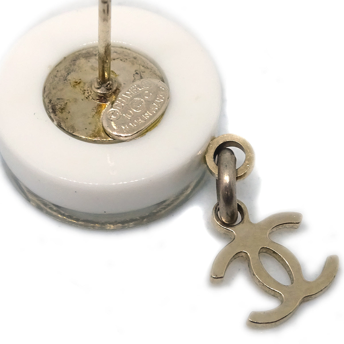 Chanel 2010 Dangle Piercing Earrings White 10C