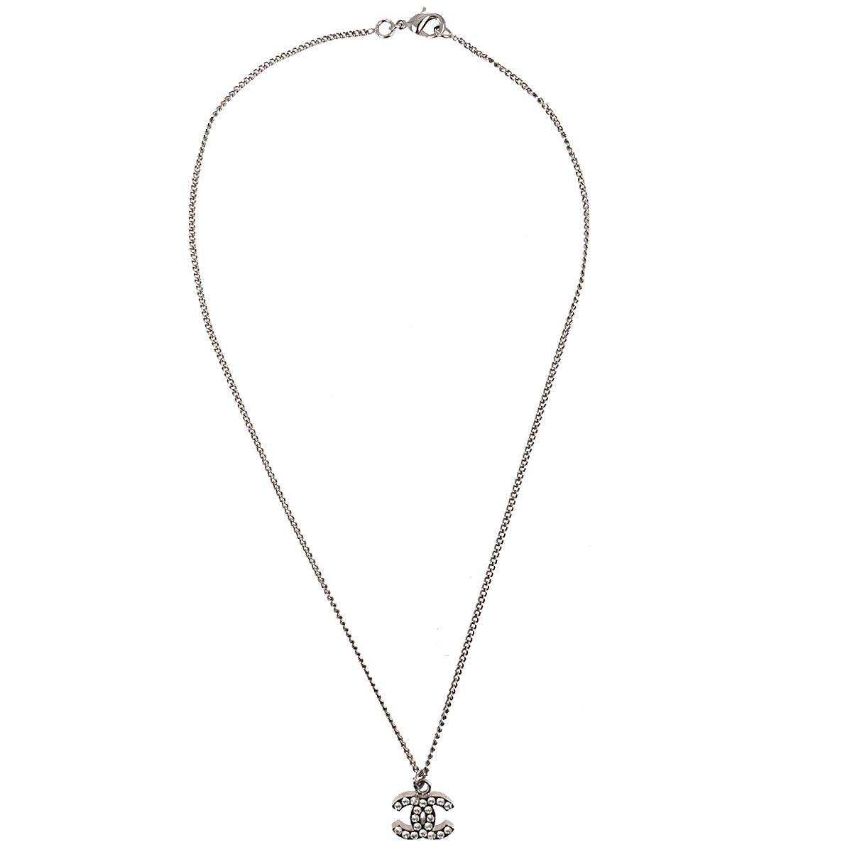 Chanel 2011 Silver Chain Necklace Pendant Rhinestone B11V