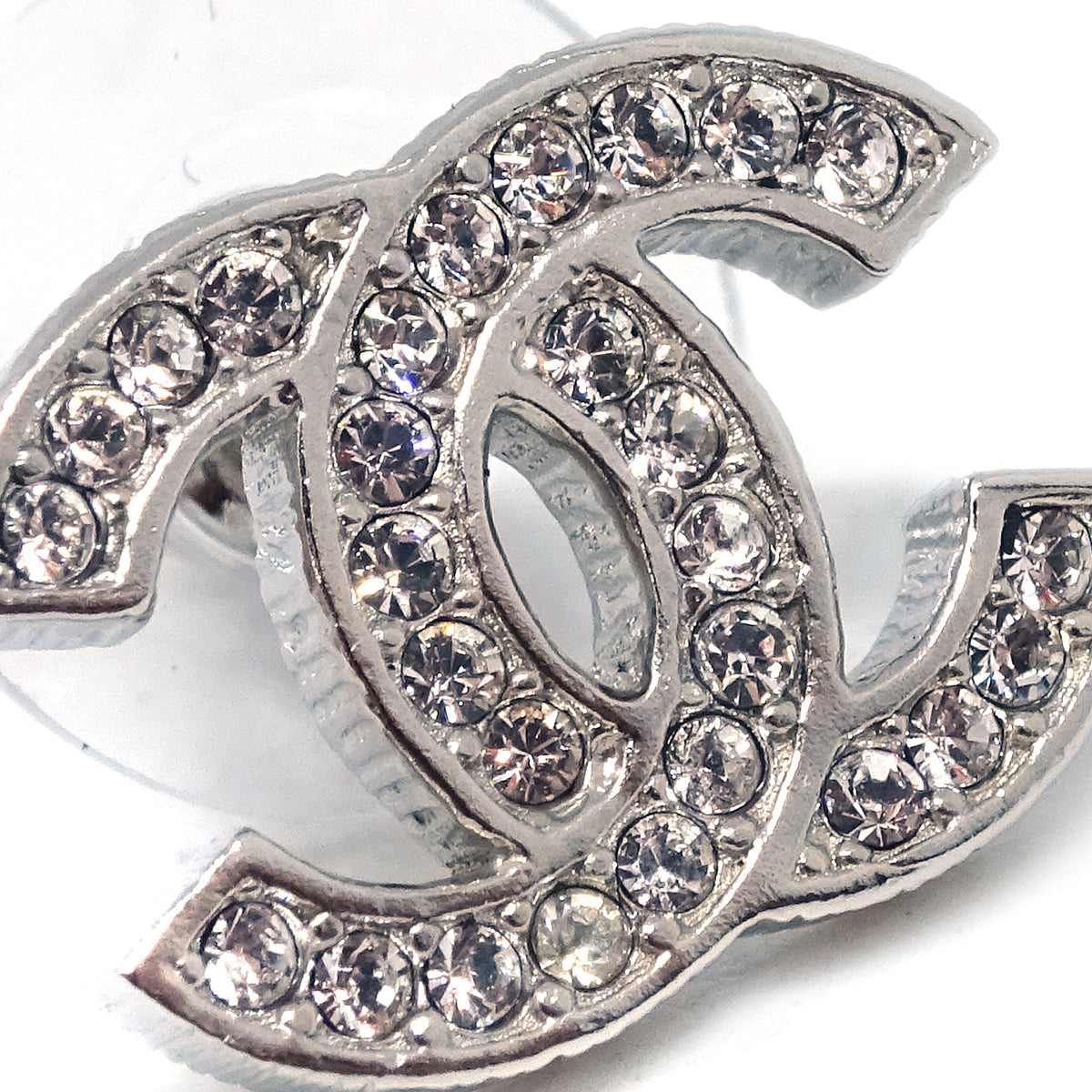 Chanel Piercing Earrings Rhinestone Silver B17V