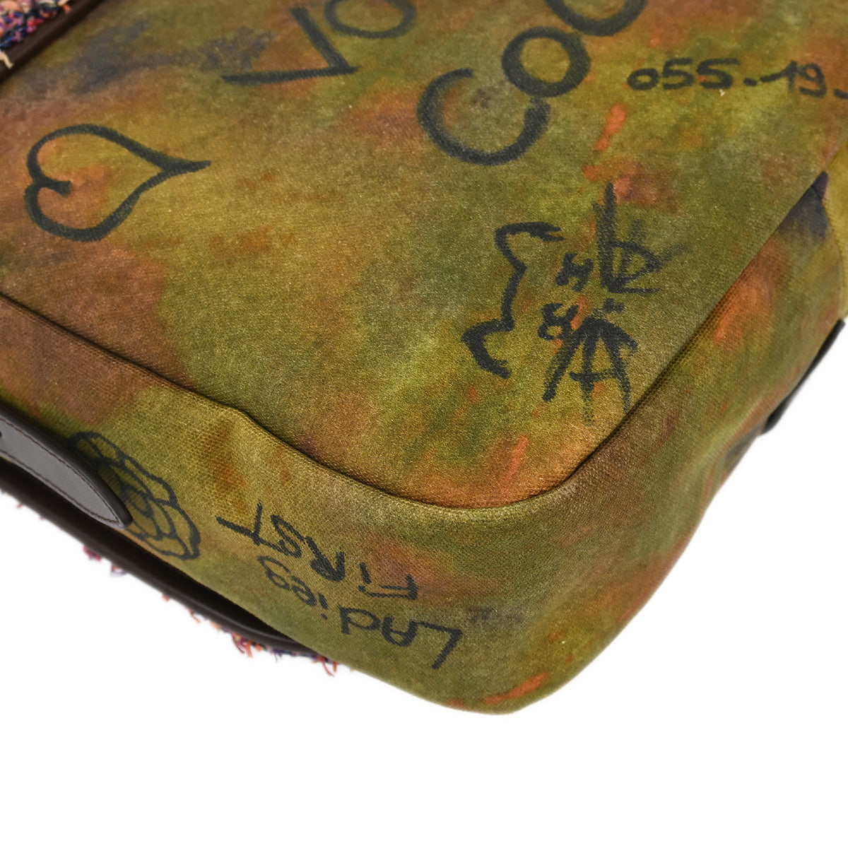 Chanel 2014-2015 Khaki Green Canvas Graffiti On The Pavement Messenger Bag