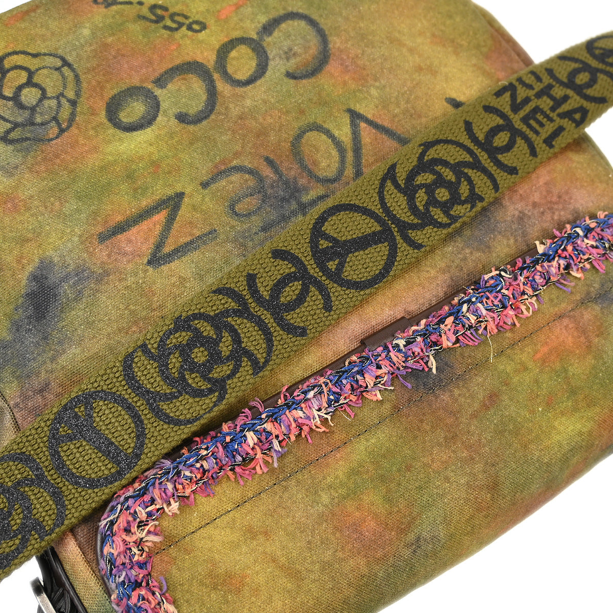 Chanel 2014-2015 Khaki Green Canvas Graffiti On The Pavement Messenger Bag