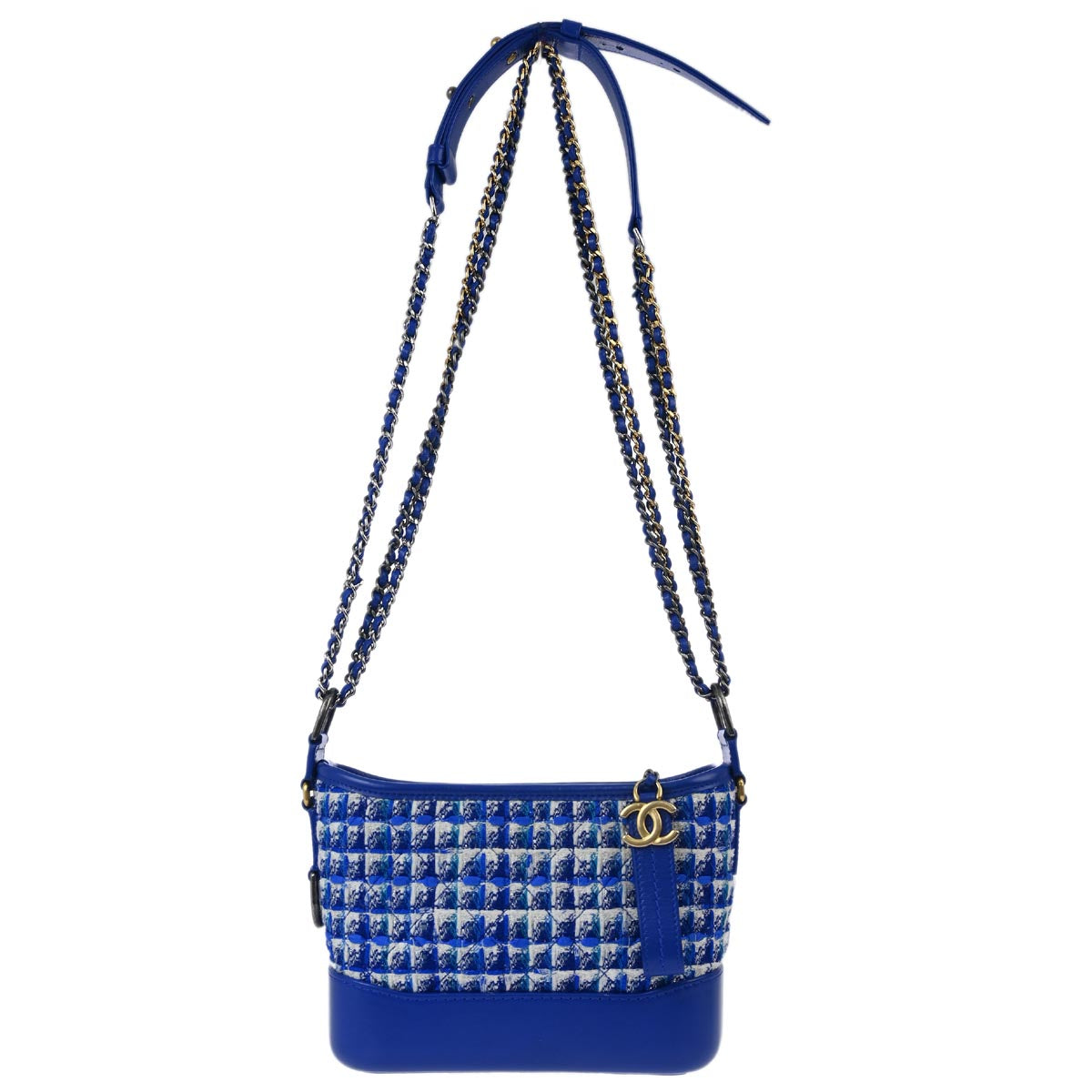 Chanel 2019 Blue Tweed Calfskin Small Gabrielle Shoulder Bag