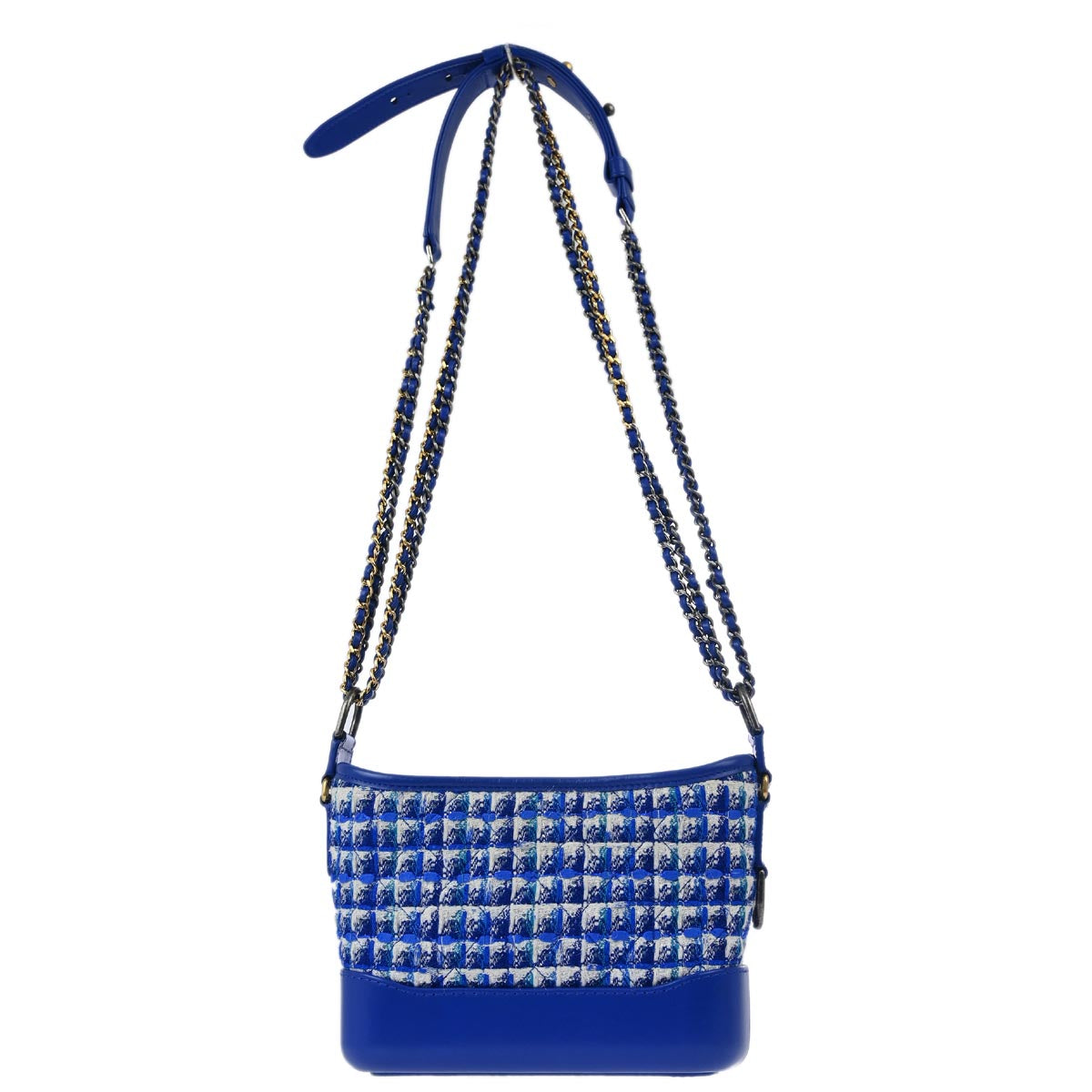 Chanel 2019 Blue Tweed Calfskin Small Gabrielle Shoulder Bag