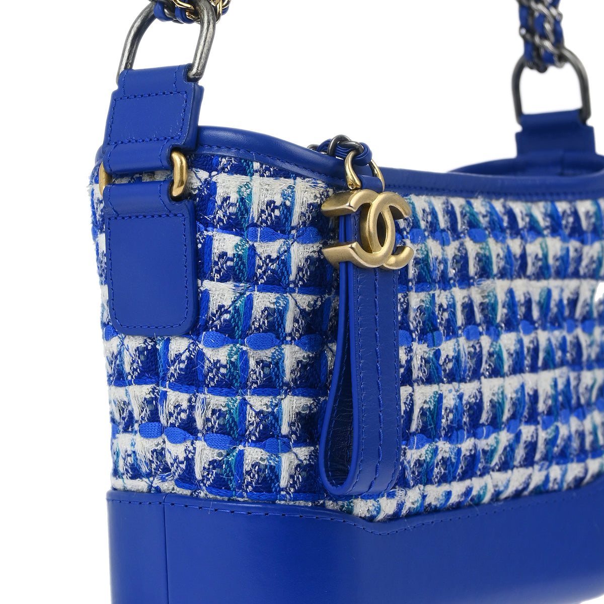 Chanel 2019 Blue Tweed Calfskin Small Gabrielle Shoulder Bag