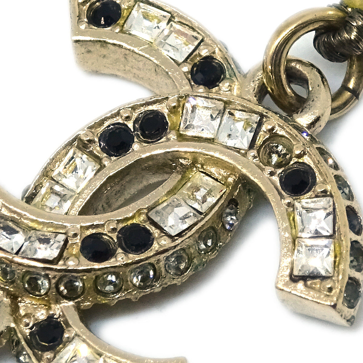 Chanel Gold Chain Artificial Pearl Rhinestone Necklace A15B