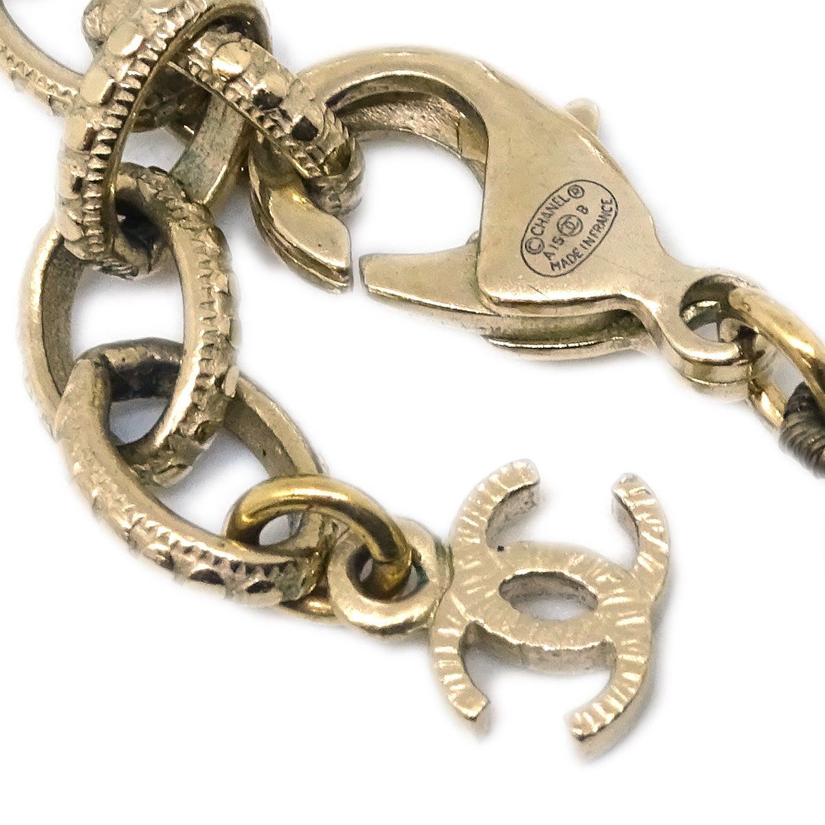 Chanel Gold Chain Artificial Pearl Rhinestone Necklace A15B