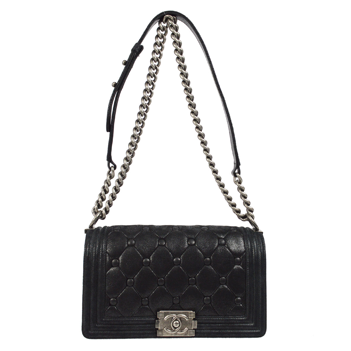 Medium Boy Chanel 2013-2014 Black Medium Double Chain Shoulder Bag