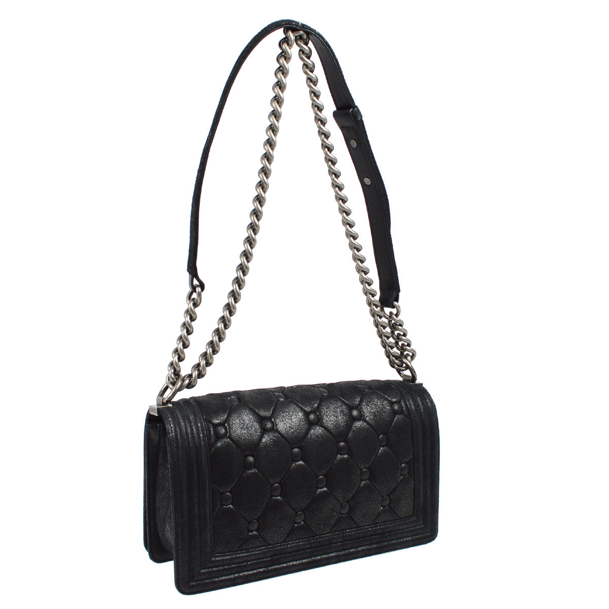 Medium Boy Chanel 2013-2014 Black Medium Double Chain Shoulder Bag