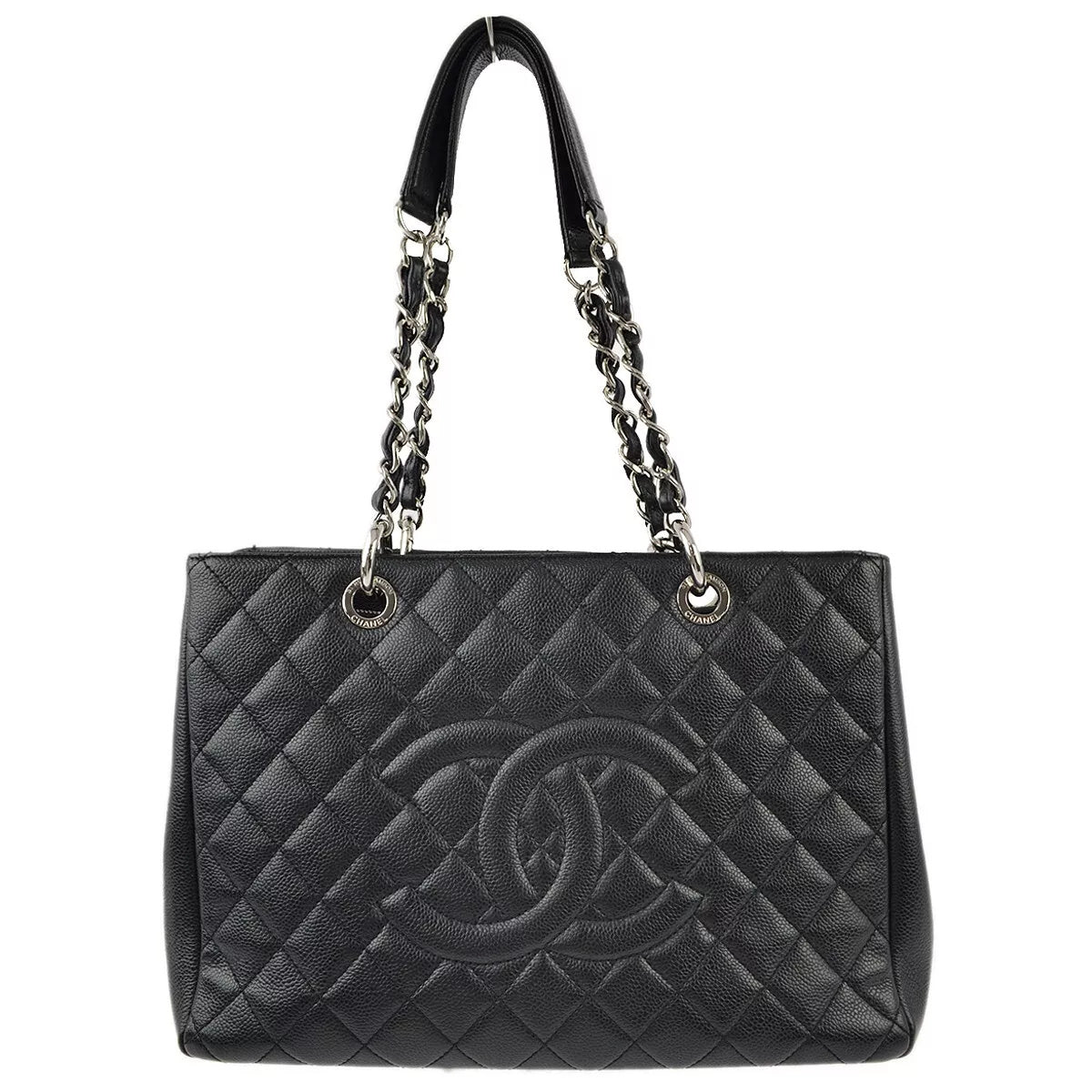 Chanel 2012 Black Caviar Grand Shopping Tote GST Chain Handbag