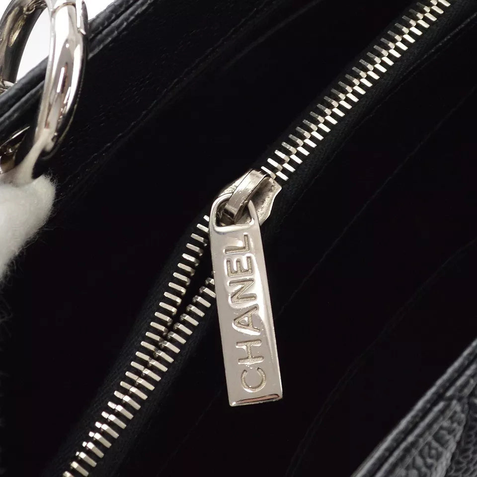 Chanel 2012 Black Caviar Grand Shopping Tote GST Chain Handbag