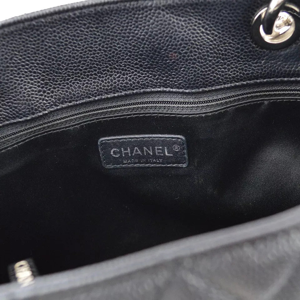 Chanel 2012 Black Caviar Grand Shopping Tote GST Chain Handbag