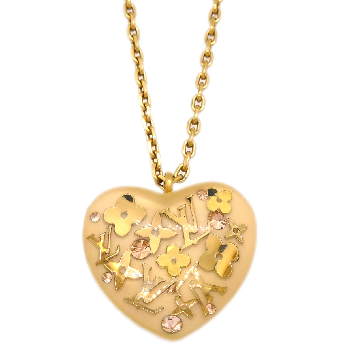 Louis Vuitton 2011 Heart Chain Pendant Necklace Gold M66219