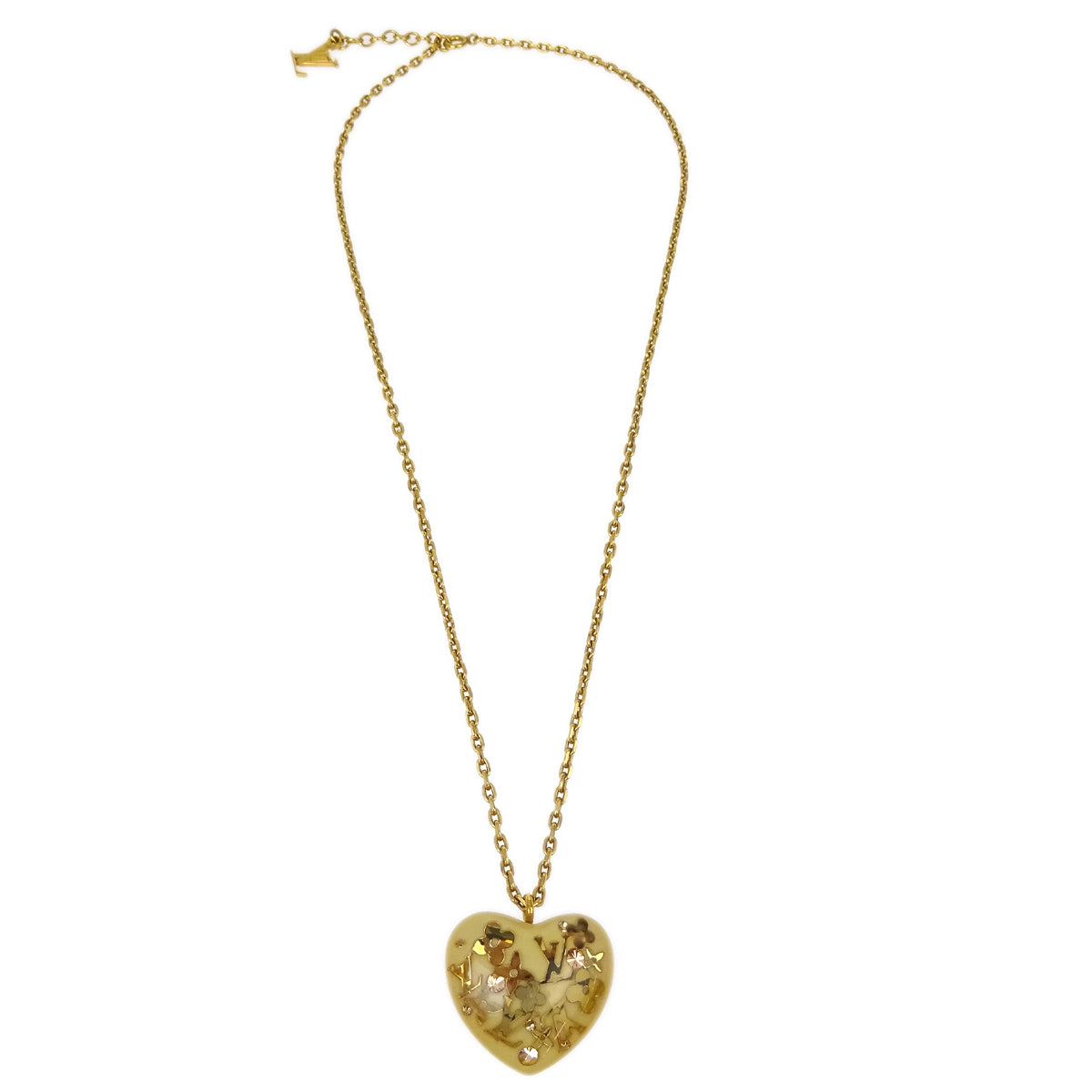 Louis Vuitton 2011 Heart Chain Pendant Necklace Gold M66219