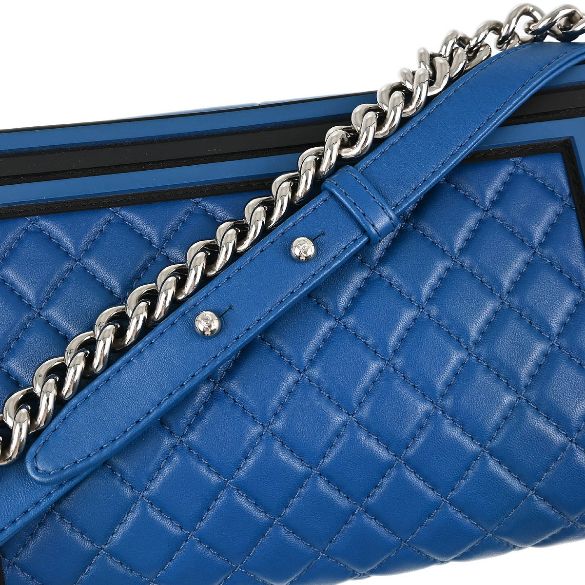 Boy Chanel 2017 Blue Lambskin Medium Chain Shoulder Bag