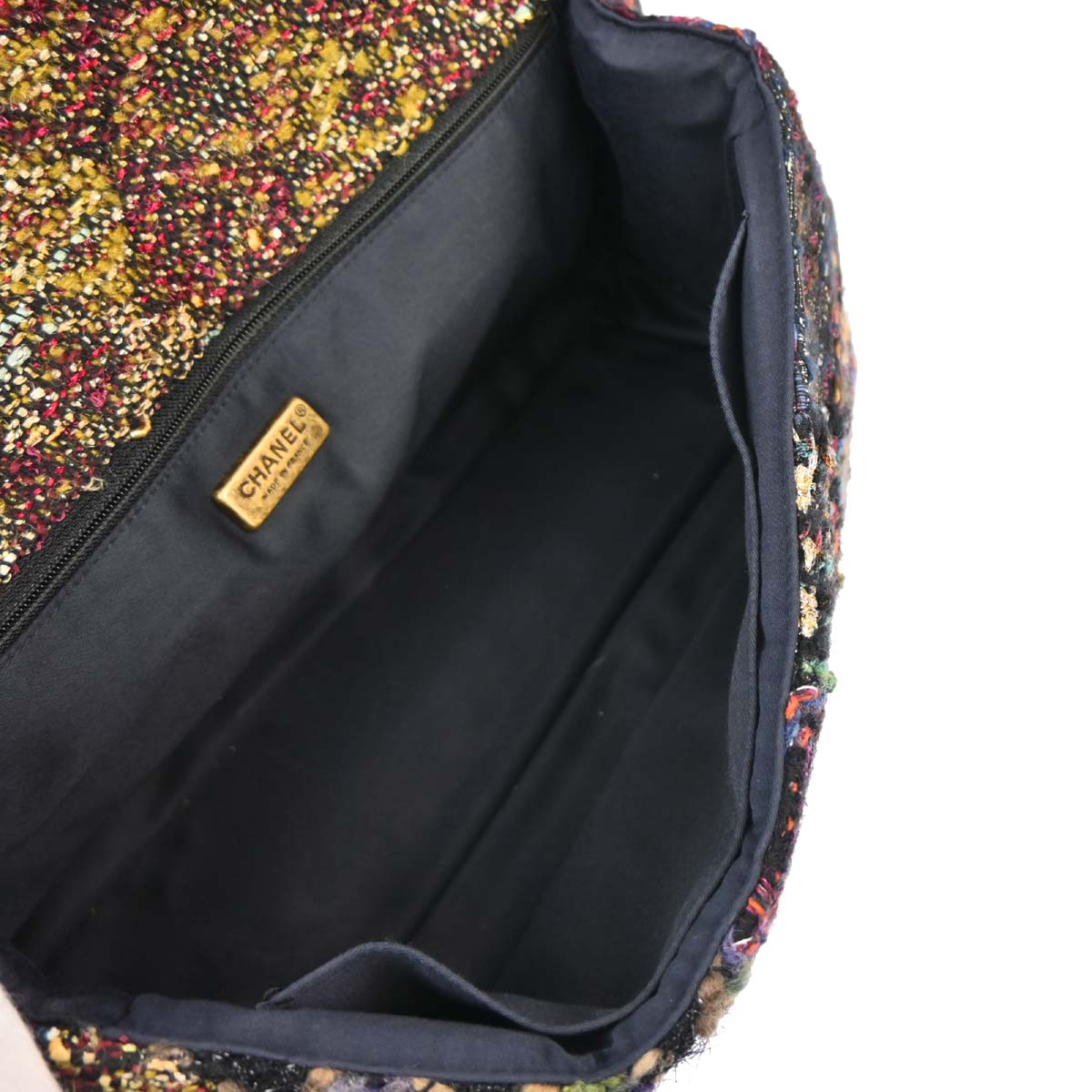 Chanel 2010-2011 Black Jeweled Tweed Mademoiselle Lock Single Flap Shoulder Bag