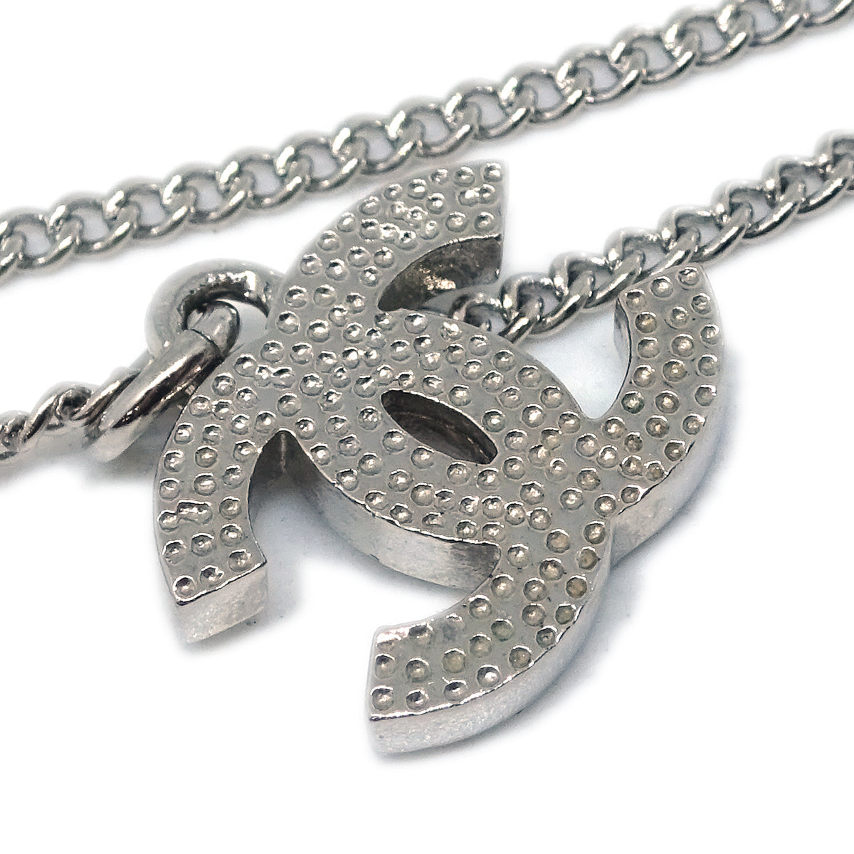 Chanel CC Chain Necklace Pendant Rhinestone Silver F12V