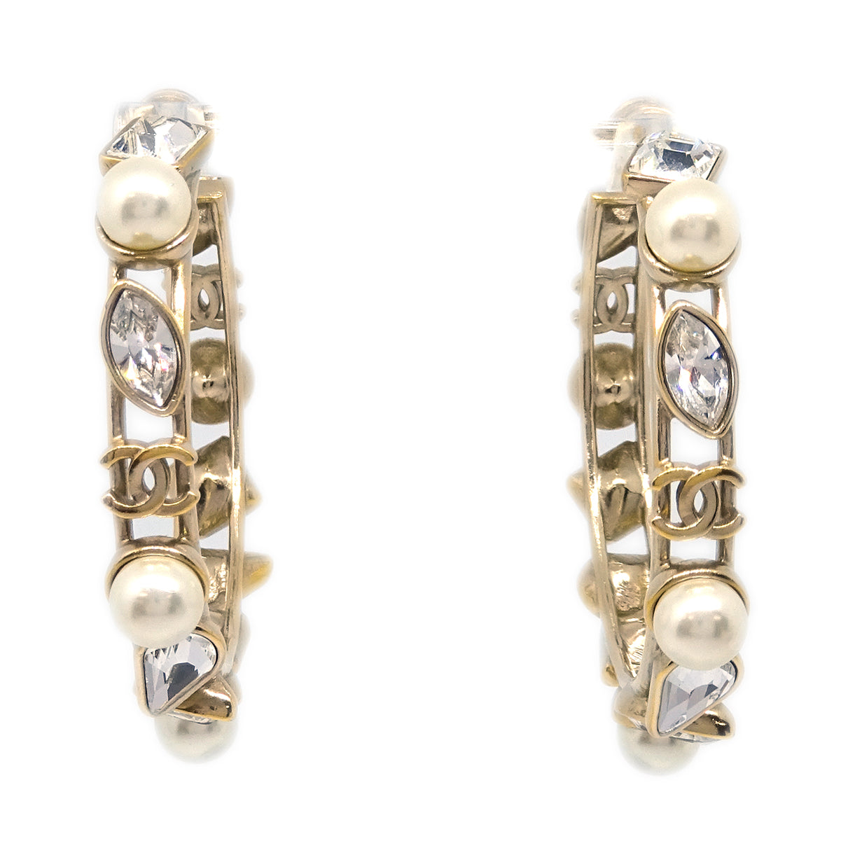 Chanel Artificial Pearl Stone Hoop Piercing Earrings B19K