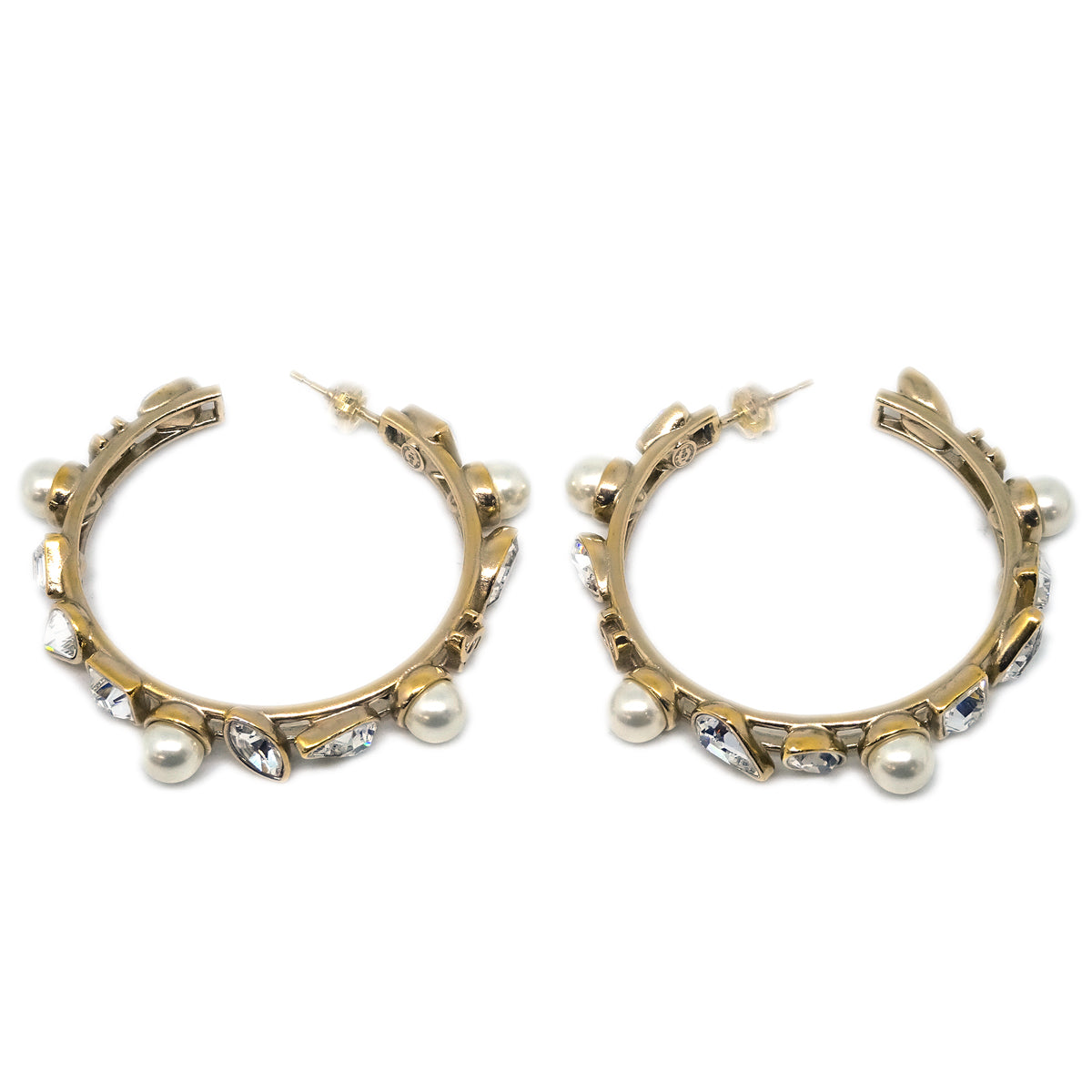 Chanel Artificial Pearl Stone Hoop Piercing Earrings B19K