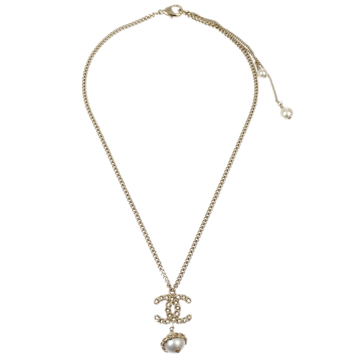 Chanel Chain Pendant Necklace Artificial Pearl Gold B16B