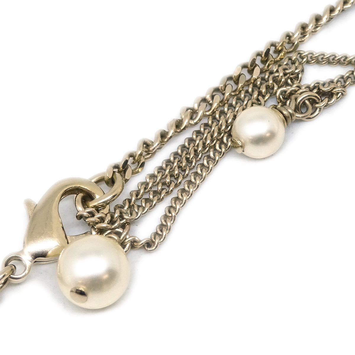 Chanel Chain Pendant Necklace Artificial Pearl Gold B16B