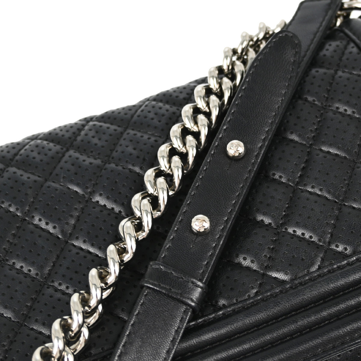 Boy Chanel 2014 Black Perforated Lambskin Medium Double Chain Shoulder Bag