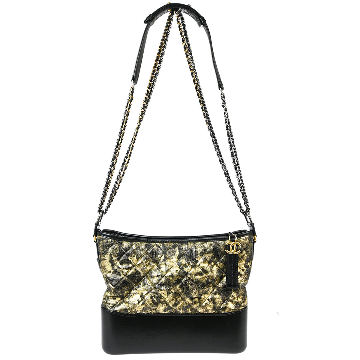 Chanel 2018-2019 Black Gold Calfskin Large Gabrielle Shoulder Bag