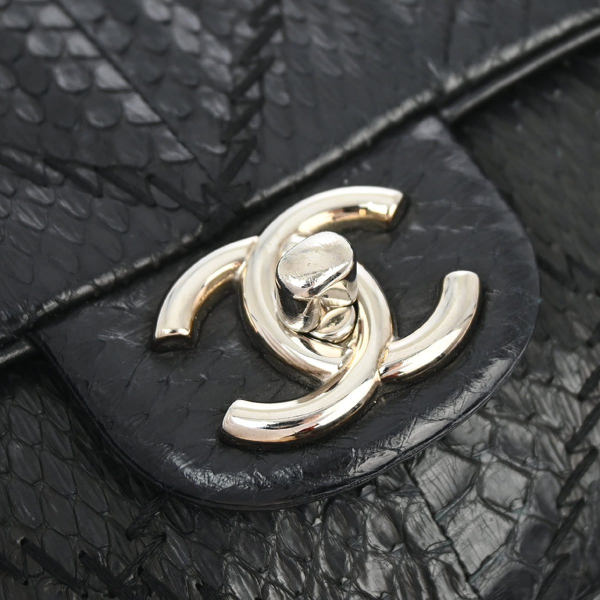 Chanel * 2011 Black Python Ultra Stitch WOC Chain Shoulder Wallet Bag
