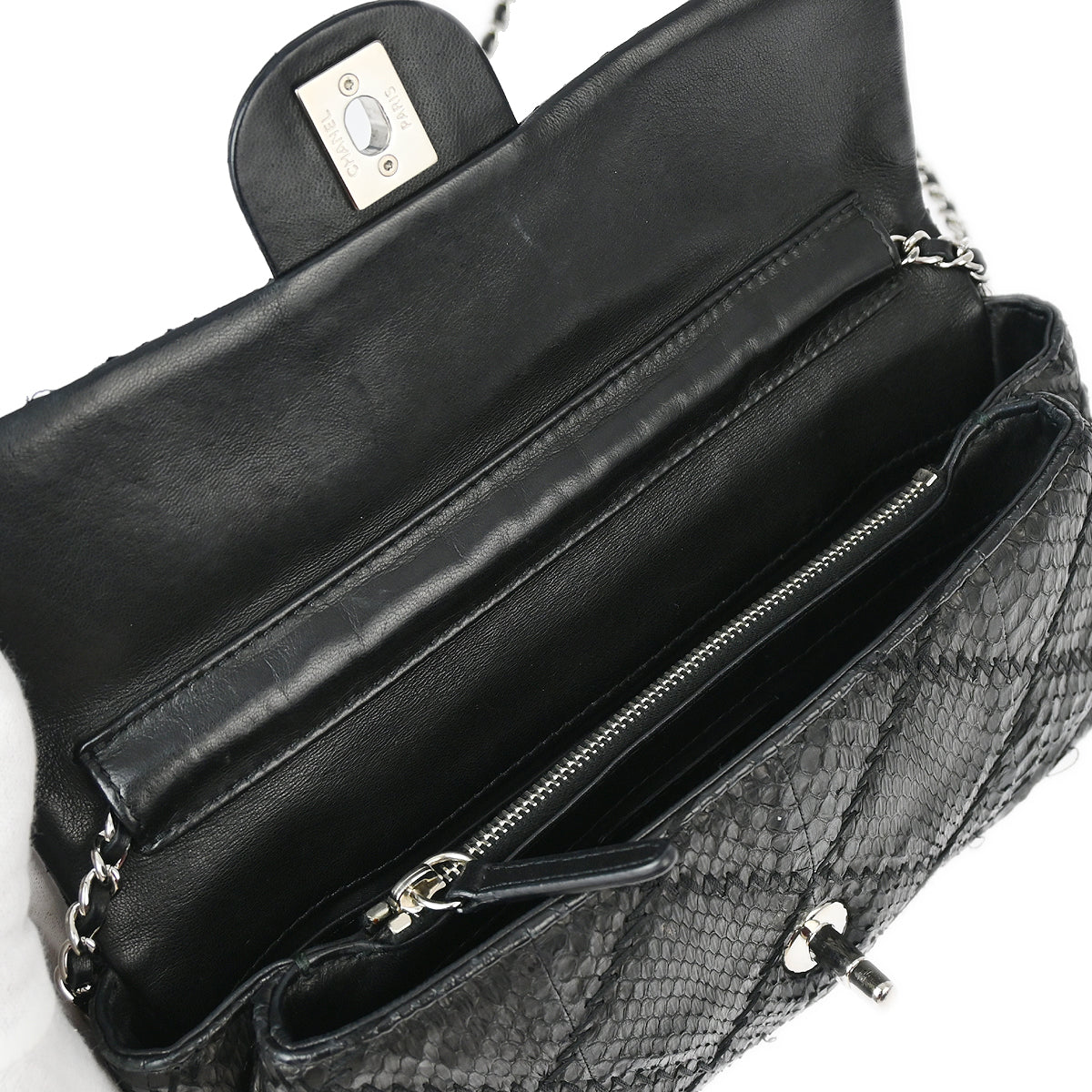 Chanel * 2011 Black Python Ultra Stitch WOC Chain Shoulder Wallet Bag