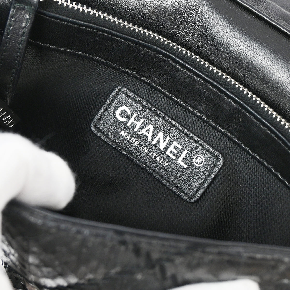 Chanel * 2011 Black Python Ultra Stitch WOC Chain Shoulder Wallet Bag