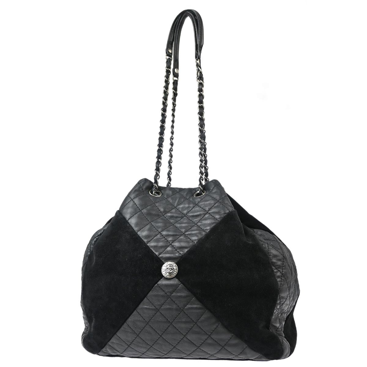 Chanel 2015-2016 Black Lambskin Suede Chain Shoulder Bag